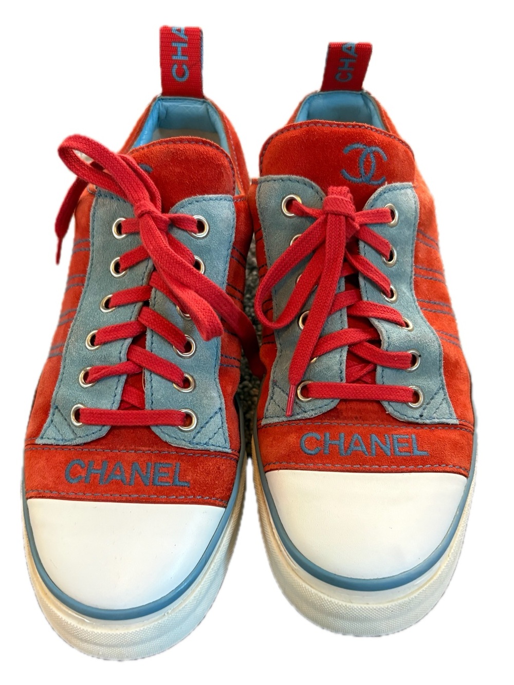 CHANEL Womens Sneakers US Size 8 Suede Leather Low Top Vintage 2002 Sport EUC - Picture 2 of 15